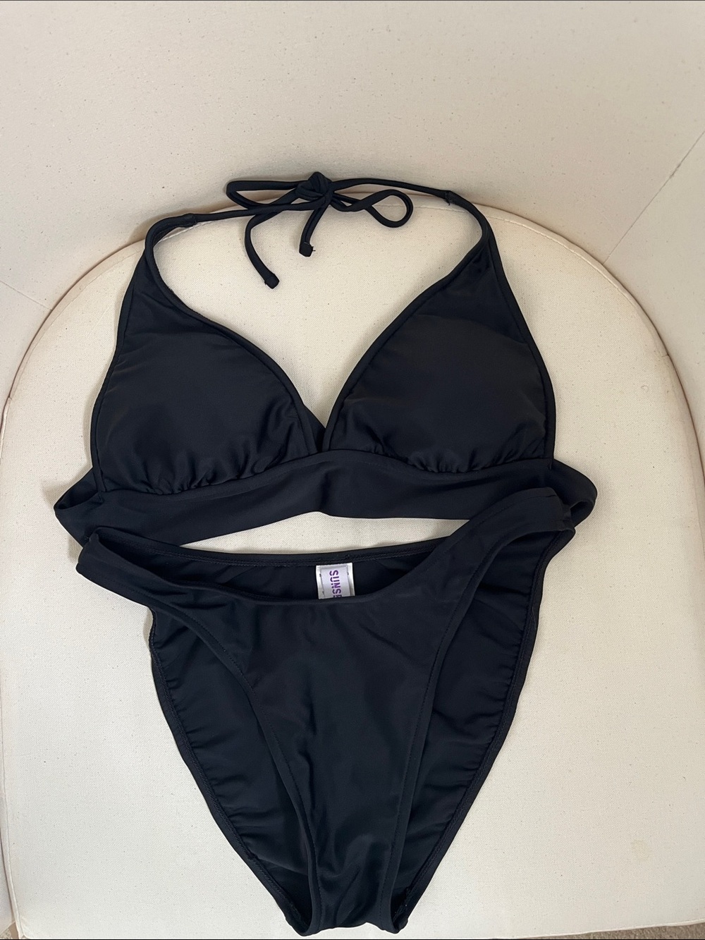 Black Swim Halter Bikini Top and Bottom